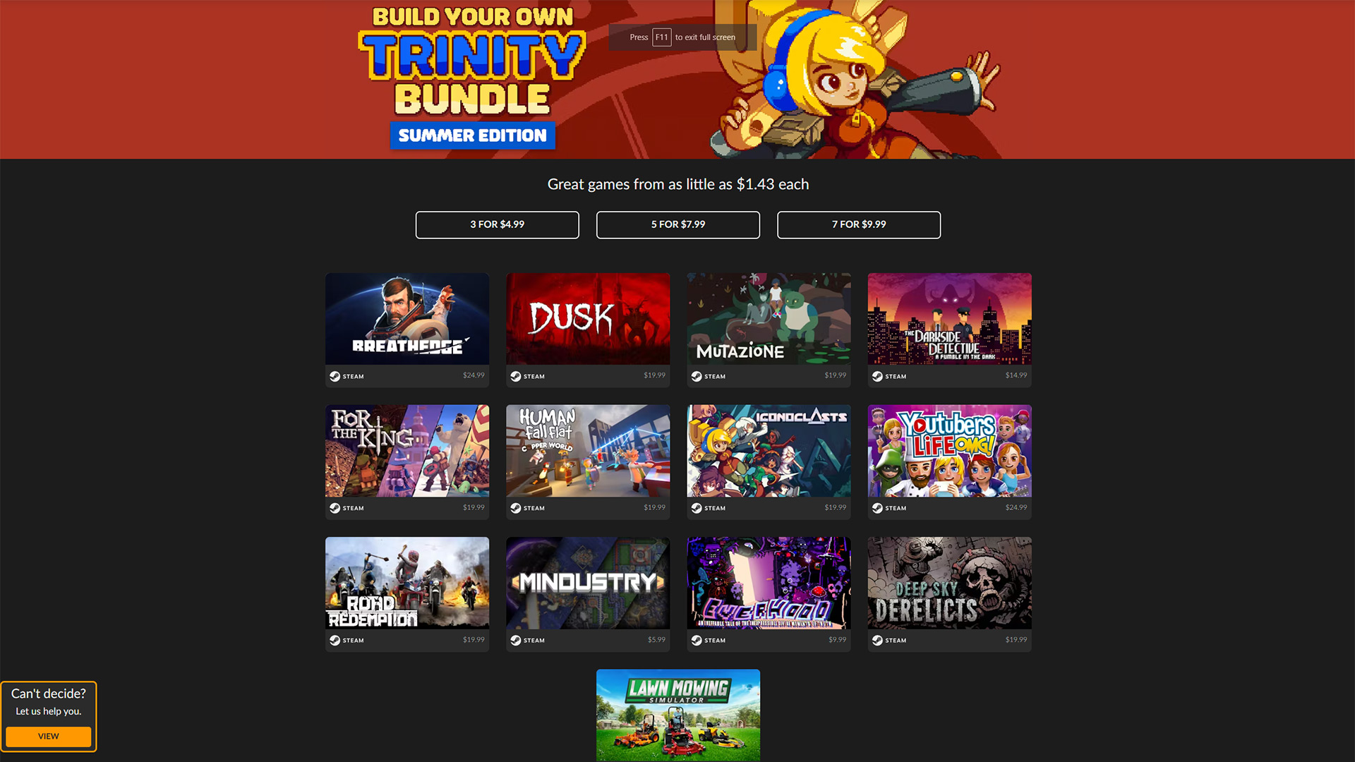 Fanatical's Build Your Own Trinity Bundle Summer Edition gets you 7 games for $9.99