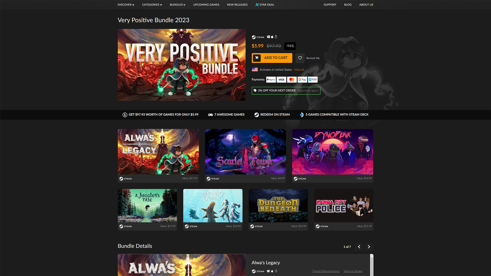This bundle features games that have received a "Very Positive" rating on Steam