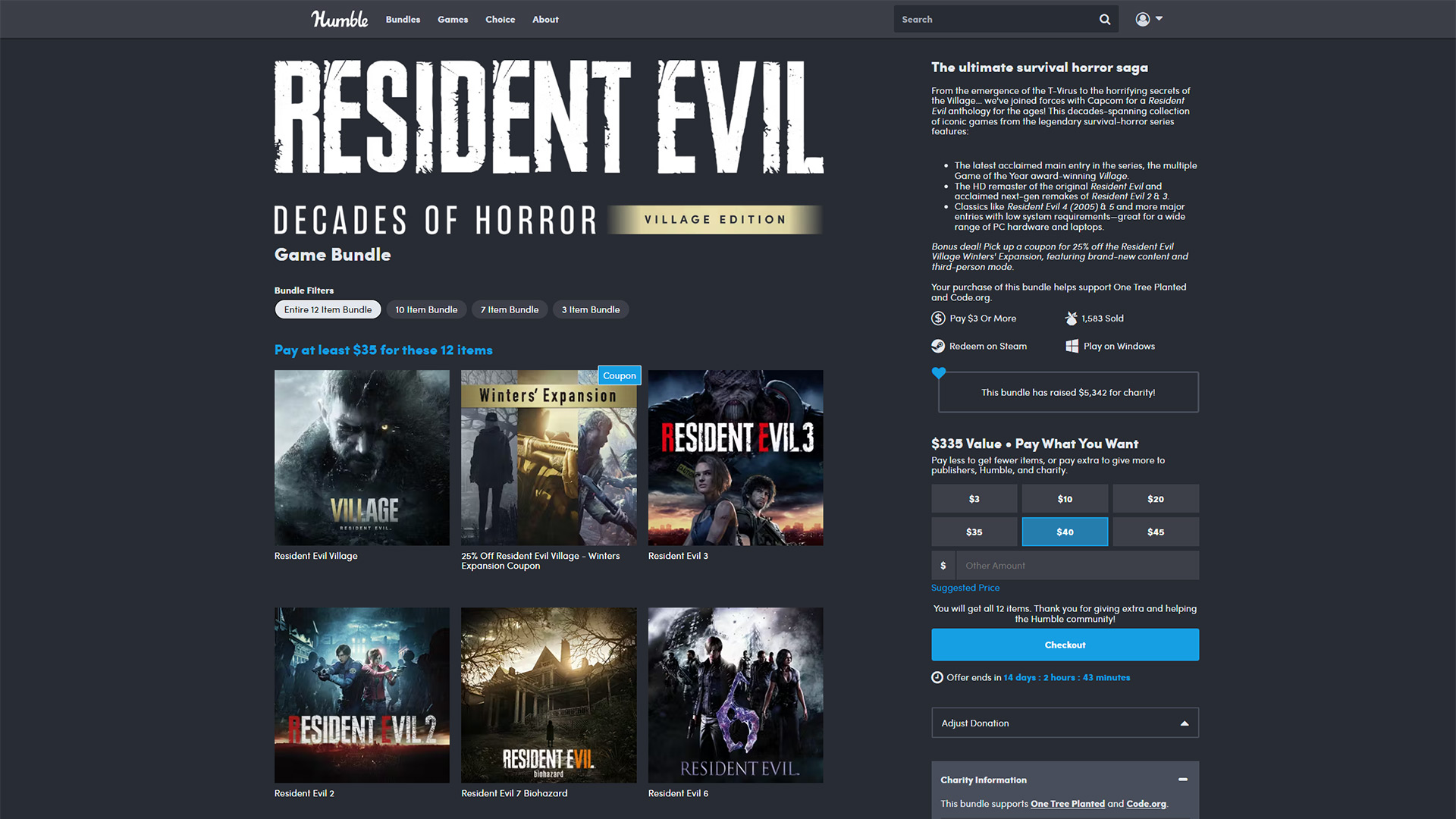 Humble Bundle: 11-Game Resident Evil: Decades of Horror Bundle (PCDD)