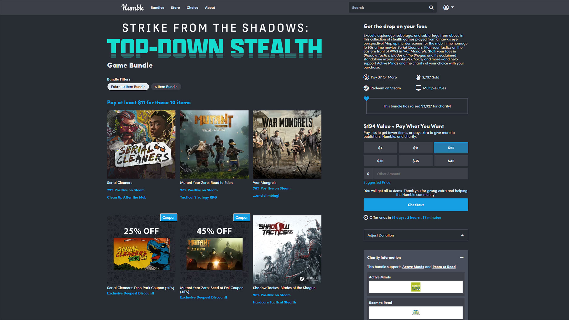 The Strike from the Shadows: Top-Down Stealth bundle is now live at Humble