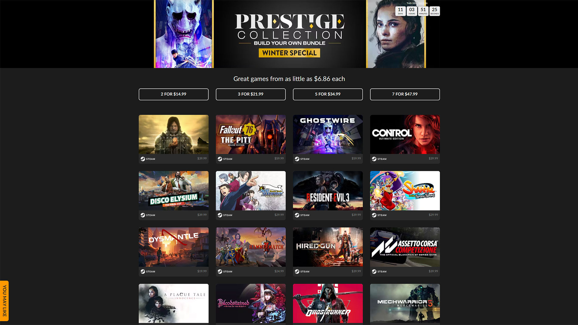 Fanatical's Prestige Collection Build Your Own Bundle Winter Special lets you choose seven games for $47.99