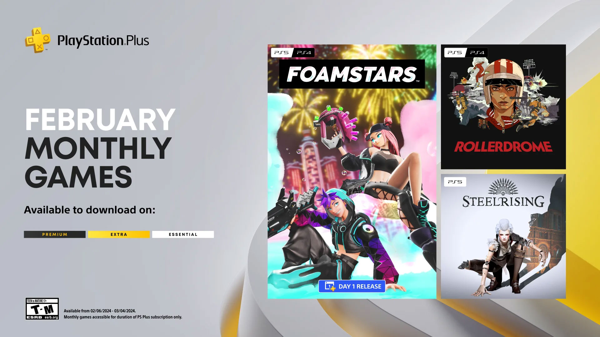Foamstars, Rollerdrome, and Steelrising are February 2024's monthly games for PlayStation Plus subscribers