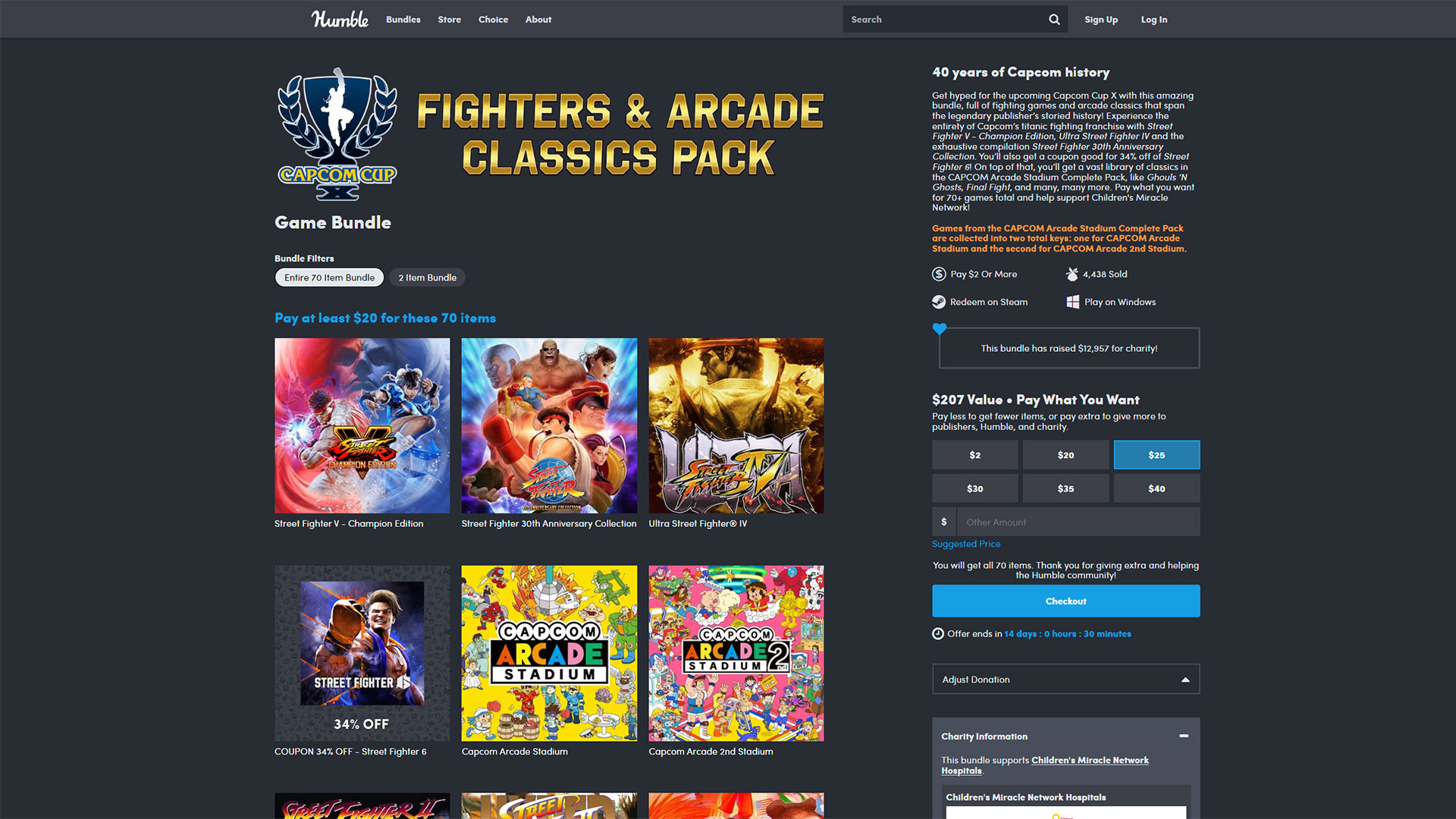 The Capcom Cup Fighters & Arcade Classics Pack gets you 70 items for just $20