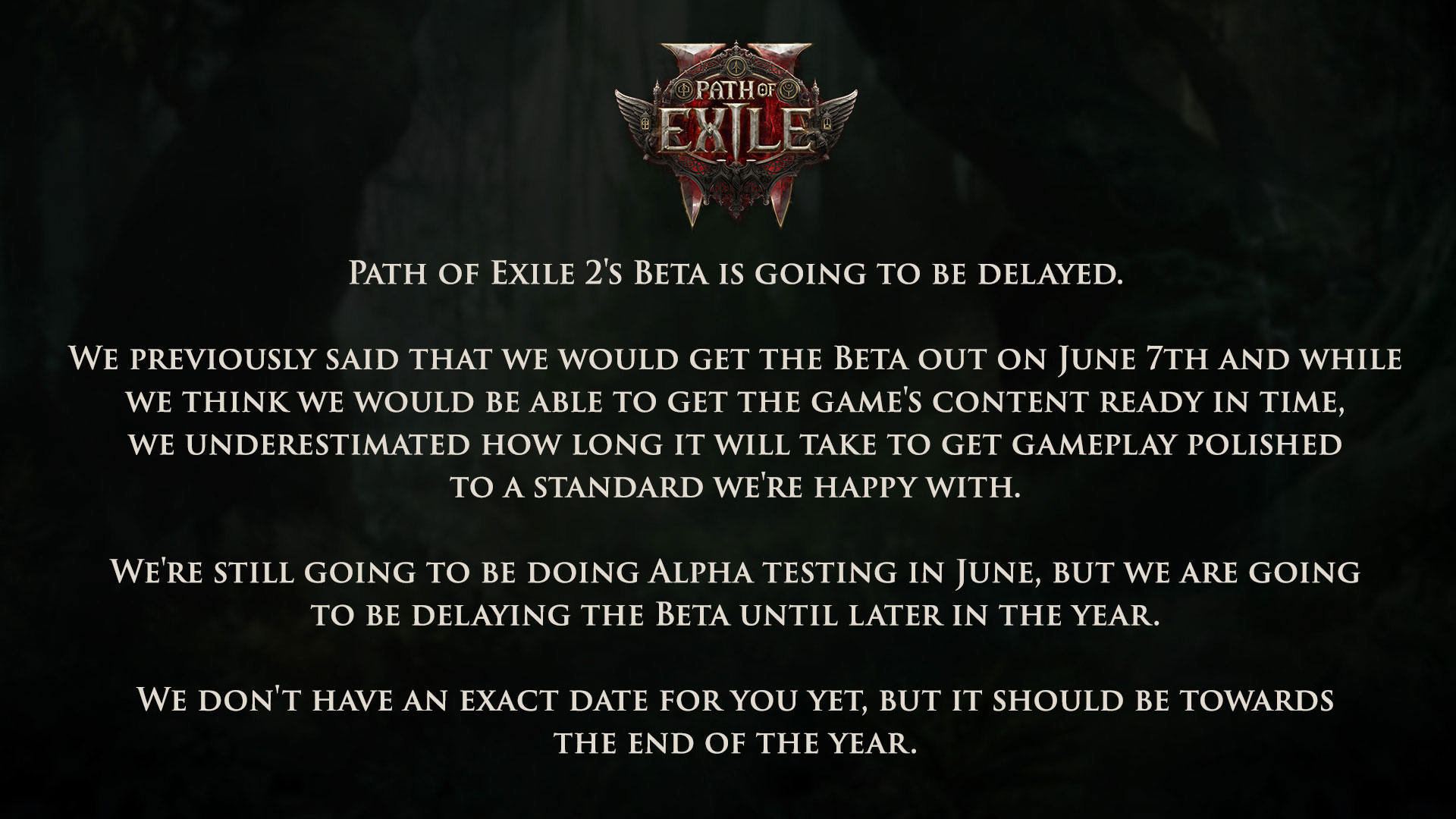 Path of Exile 2's beta has been delayed, but alpha testing will take place in June