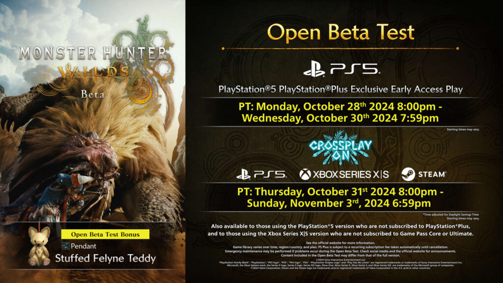 Monster Hunter Wilds is hosting an open beta test from October 31 to November 3, but PlayStation Plus subscribers can get a head start