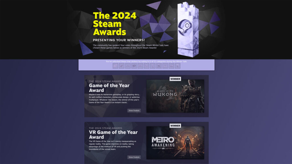 Valve has announced the 2024 Steam Awards winners